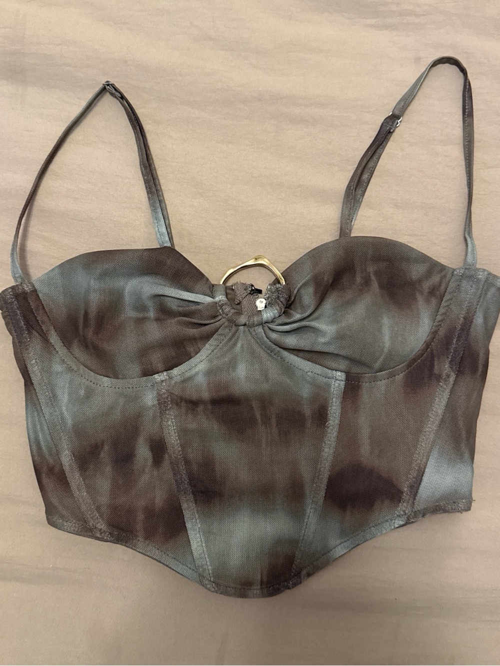 Fashion Nova Black and Teal Tie-Dye Satin Bustier Crop Top